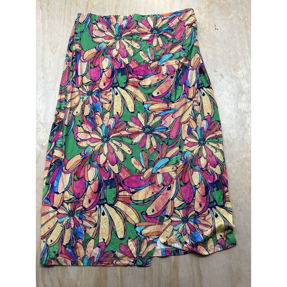 Farm Rio Skirt XL Faux Wrap Getaway Midi Resort Vaca Banana Floral Anthropologie - Picture 1 of 5